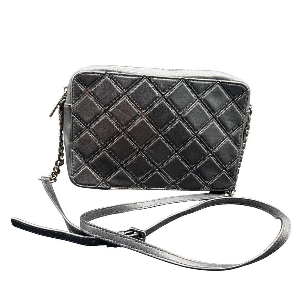 Michael Kors Quilted Black Leather Crossbody Camera Bag Chain Strap